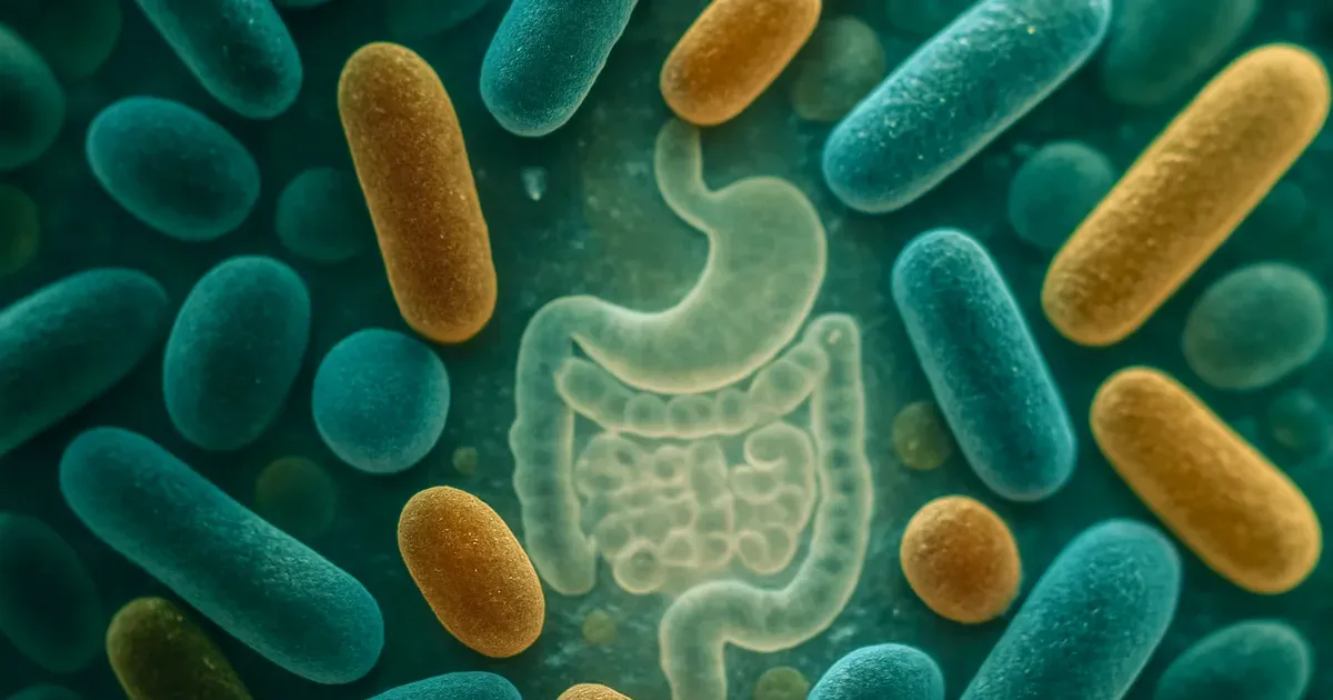 Artistic visualisation of the gut microbiome UK research — diverse bacterial colonies in the human digestive tract