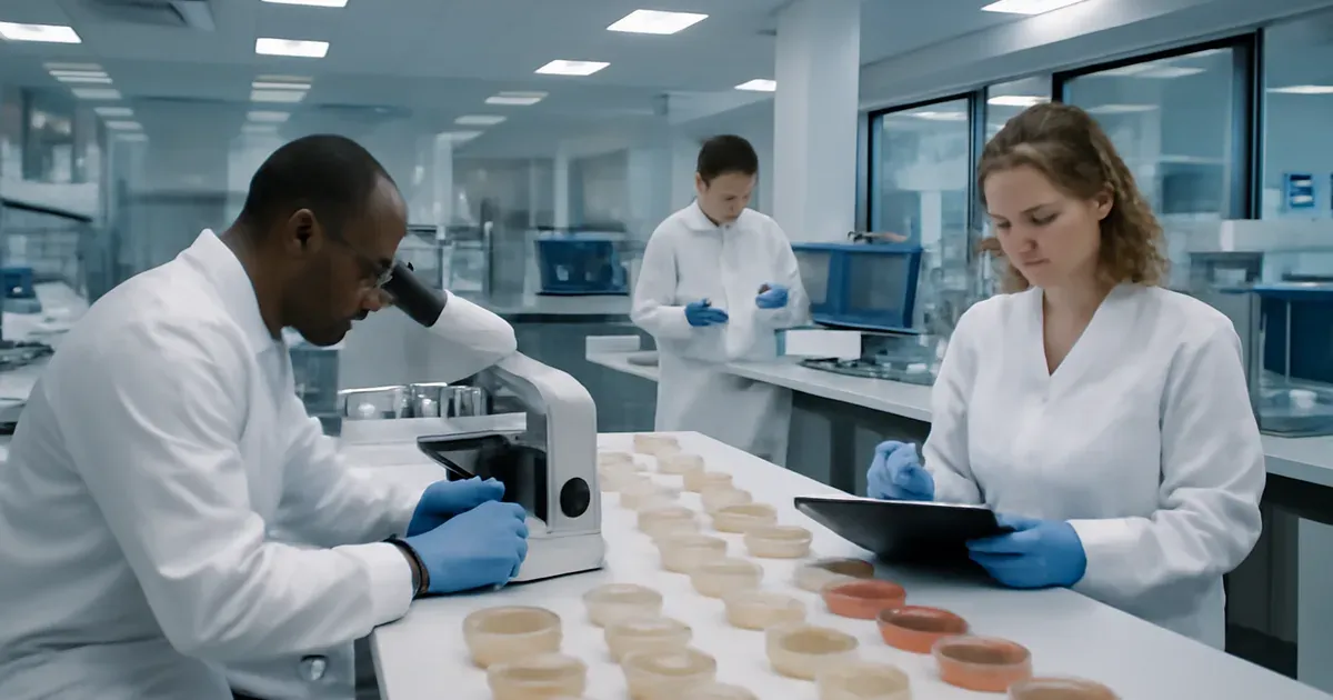 UK scientists studying gut microbiome samples in a university laboratory as part of microbiome UK research