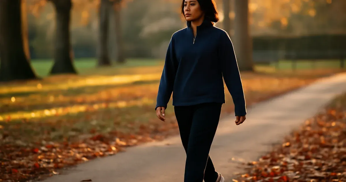 UK adult walking in a park to improve gut health naturally through regular physical activity and microbiome support