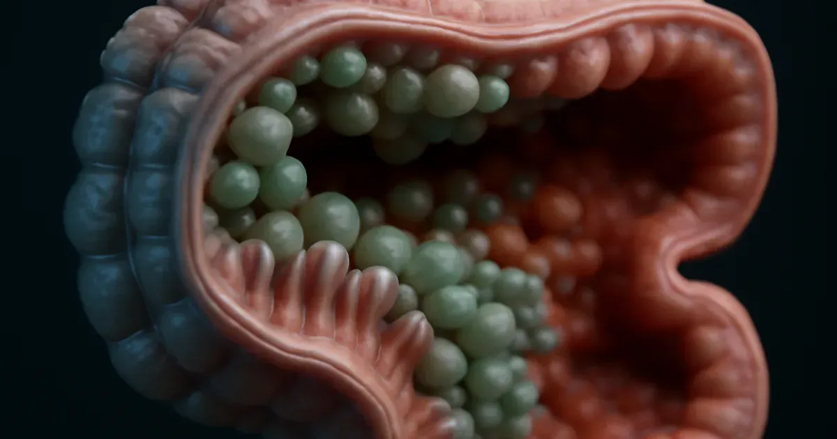 Artistic anatomical visualisation of gut microbiome balance and dysbiosis for a gut health UK article