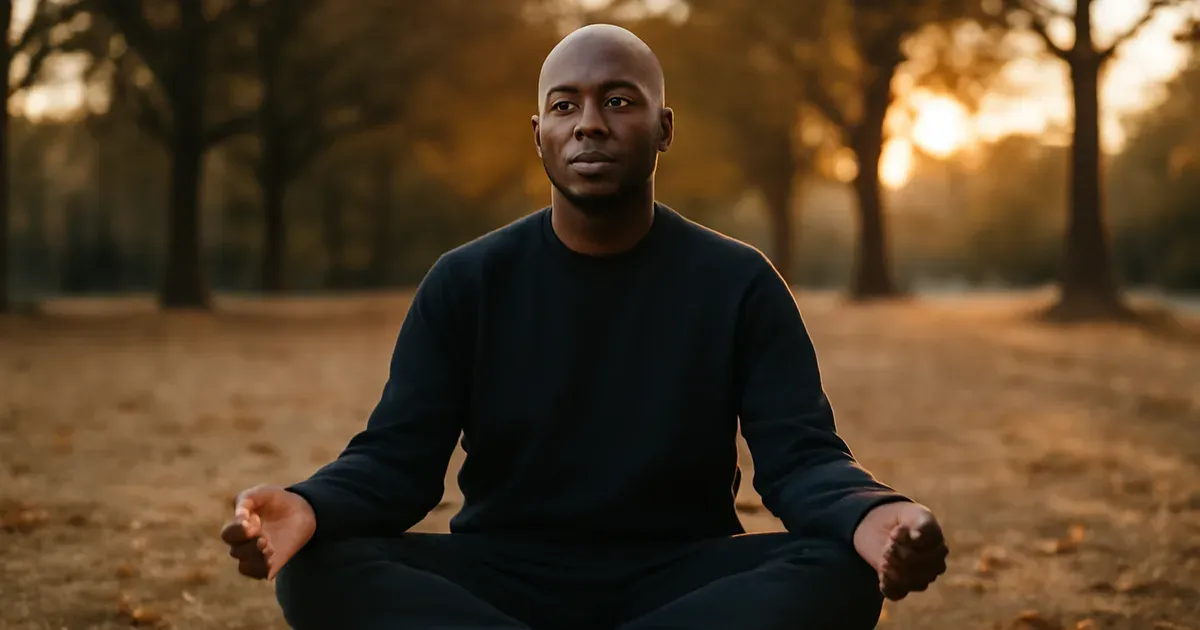 Person practising mindfulness in a UK park to manage stress and support the gut-brain connection