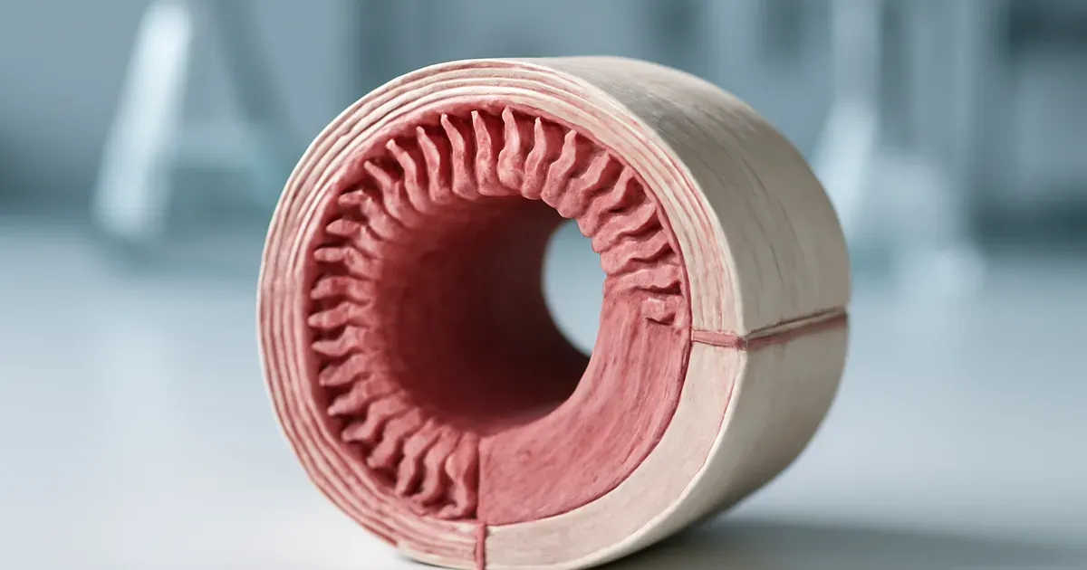Close-up of intestinal model illustrating gut lining integrity and inflammation relevant to gut health UK research