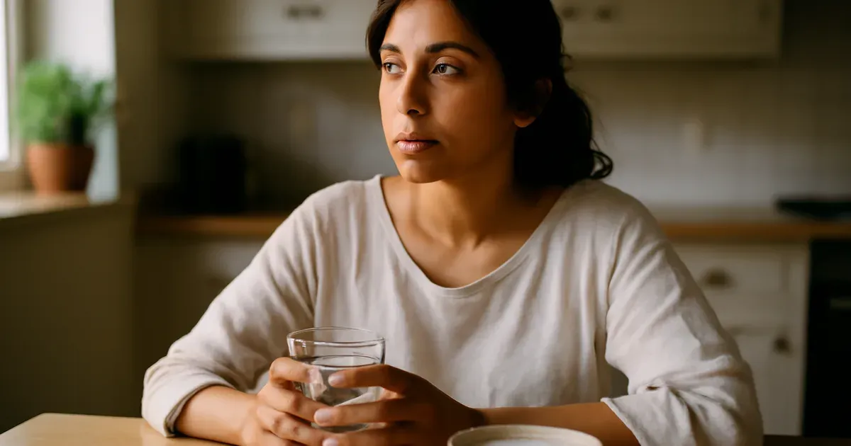 Woman eating fermented foods to support oral and gut microbiome health as part of a UK gut health routine