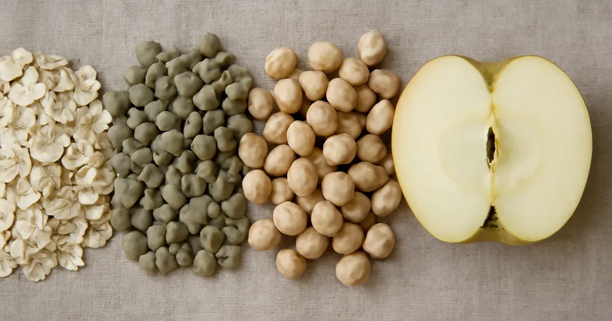 High-fibre plant foods including oats, lentils, chickpeas and leeks — key for improving gut microbiome diversity in the UK