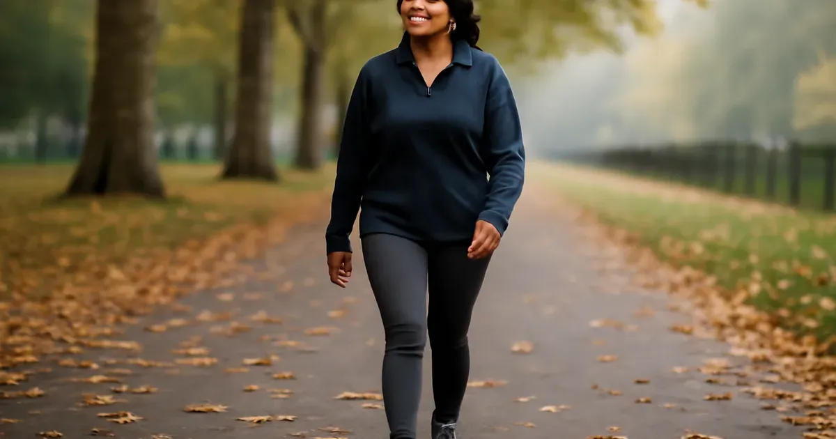 British woman walking in a park to improve gut health naturally through daily physical activity