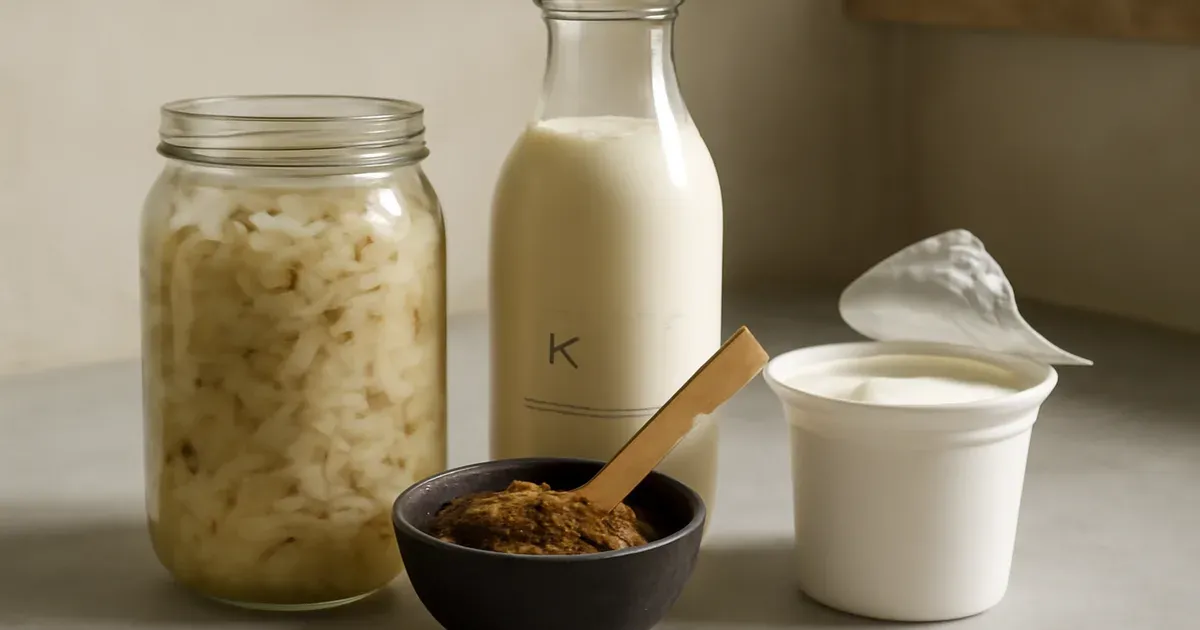 Fermented foods including kefir, sauerkraut and yoghurt to support gut health UK microbiome