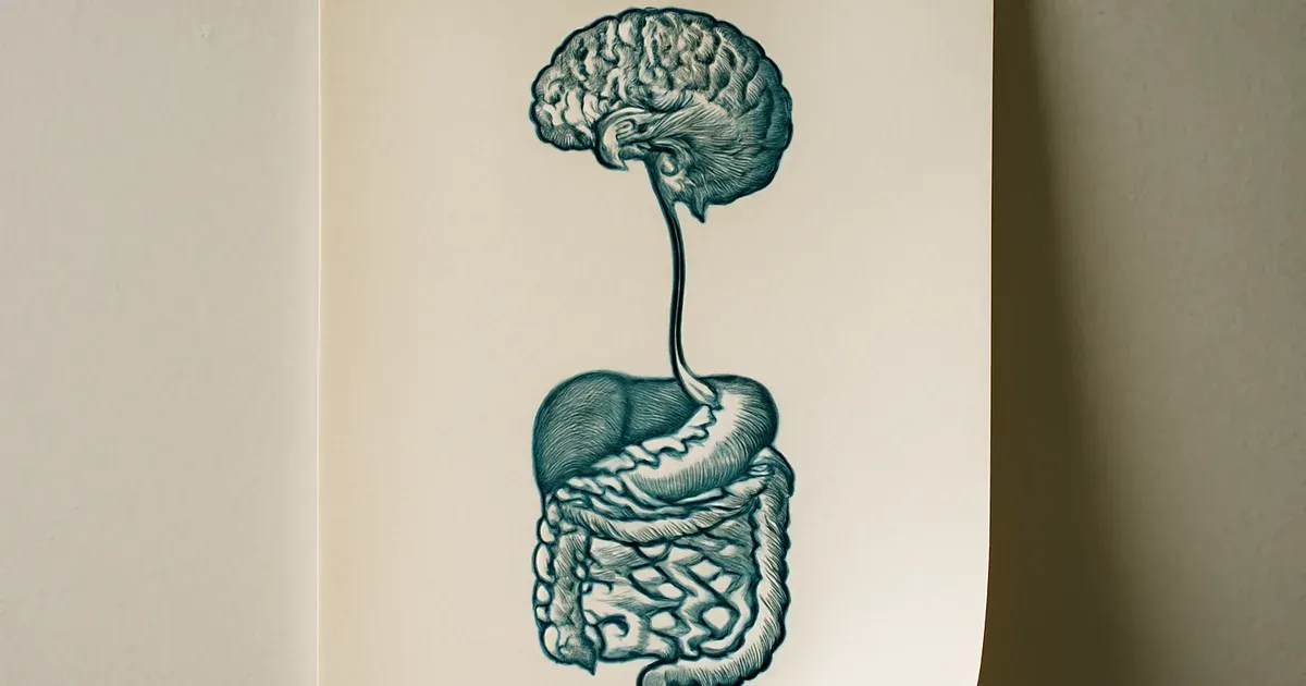 Illustration of the gut-brain connection showing the vagus nerve linking the digestive system and brain
