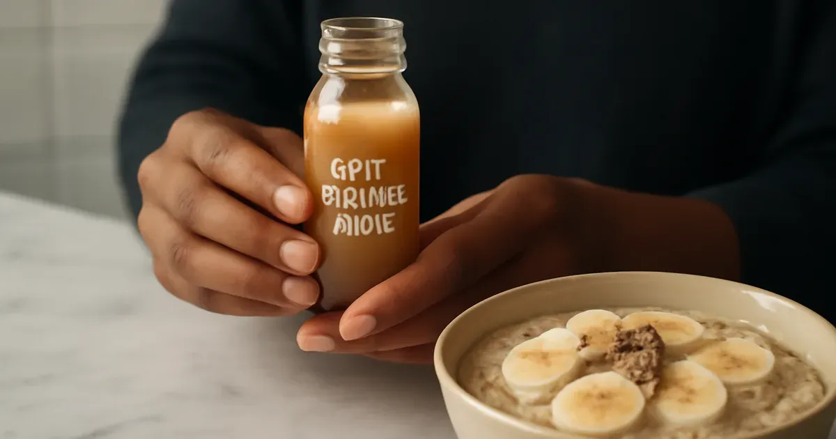 Gut-friendly breakfast with live cultures gut health shot and fibre-rich oats to support the microbiome UK