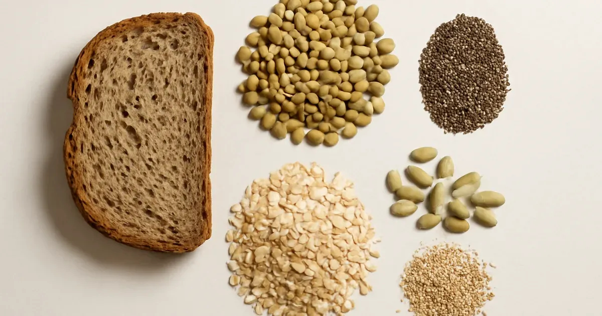 Whole grains and legumes including lentils, oats, quinoa and seeds — UK gut health fibre sources