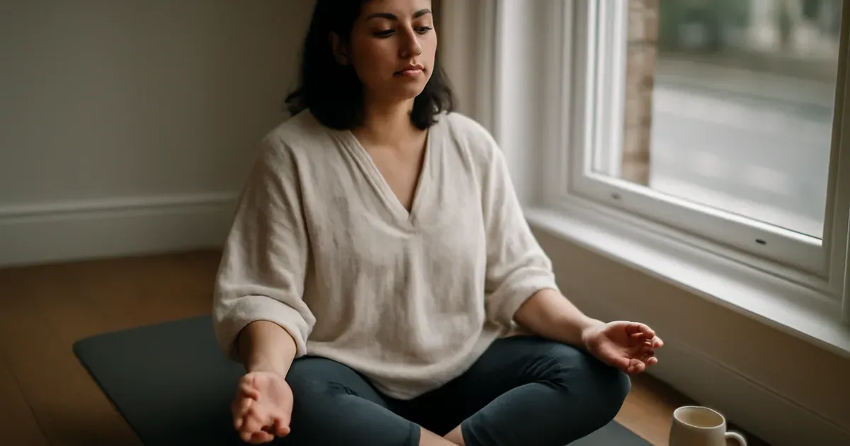 UK woman practising mindfulness to support the gut-brain connection and improve gut health naturally