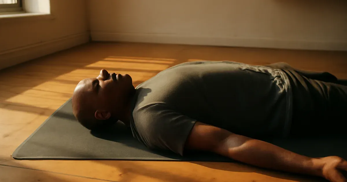 Man completing a full breathwork exercise for gut health and gut-brain connection in a calm UK home
