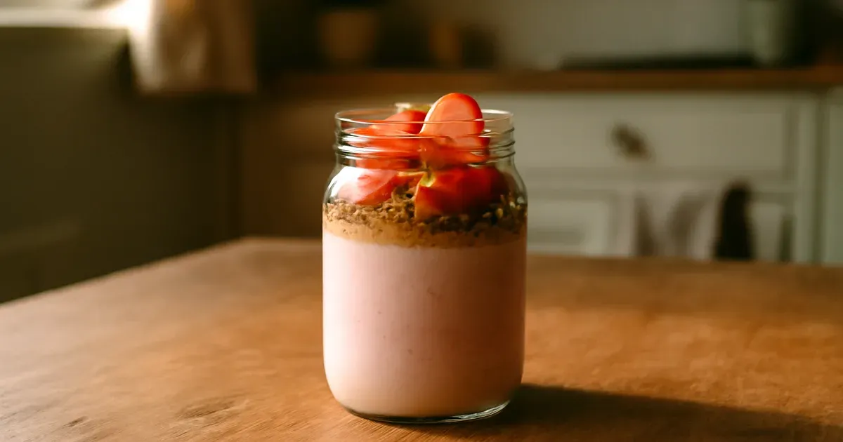 Lactose-free strawberry yogurt topped with fresh strawberries and granola — a low FODMAP gut health snack