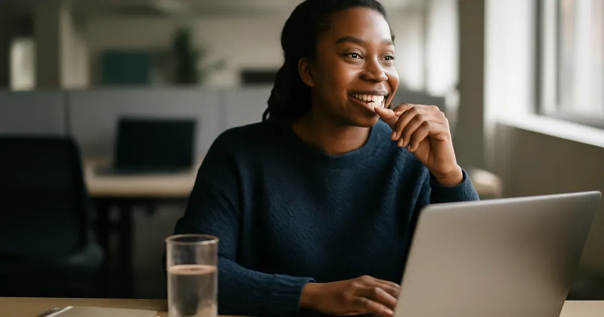 Person enjoying a low FODMAP oat snack bar at a UK office desk, supporting gut health during the working day