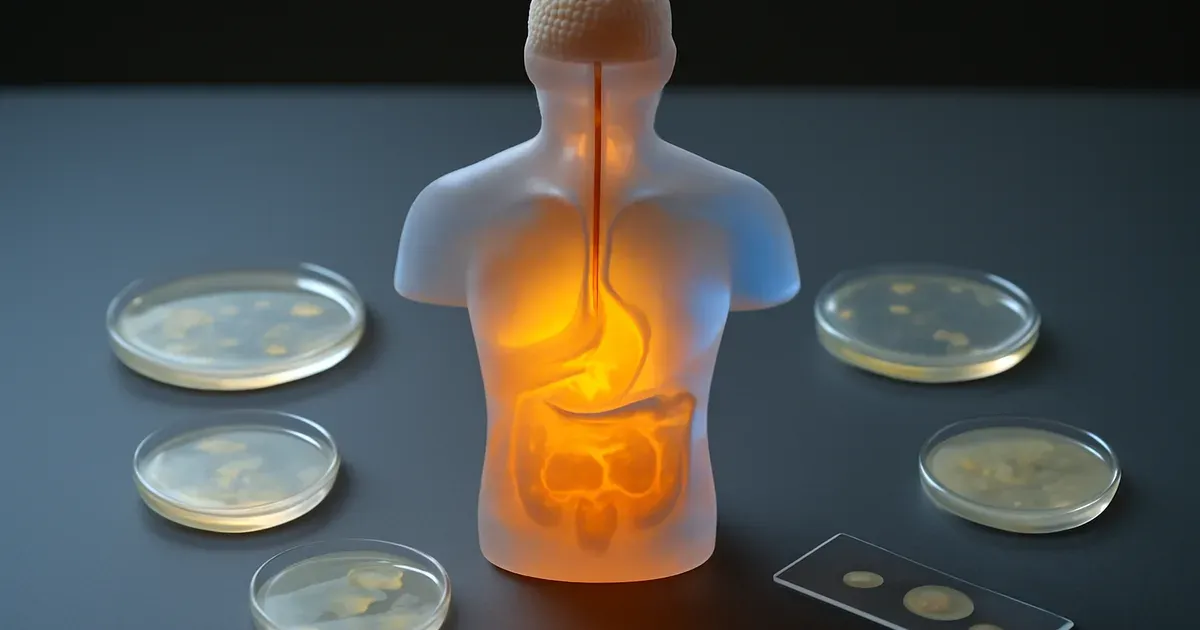 Illustration of the gut-brain connection showing neural pathways linking the brain and gut microbiome