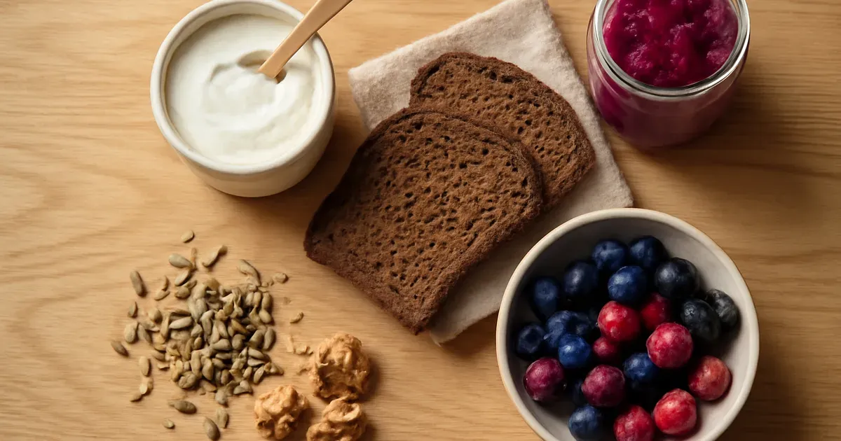 Gut-healthy British foods including live yoghurt, fermented vegetables and fibre-rich ingredients for microbiome UK diet