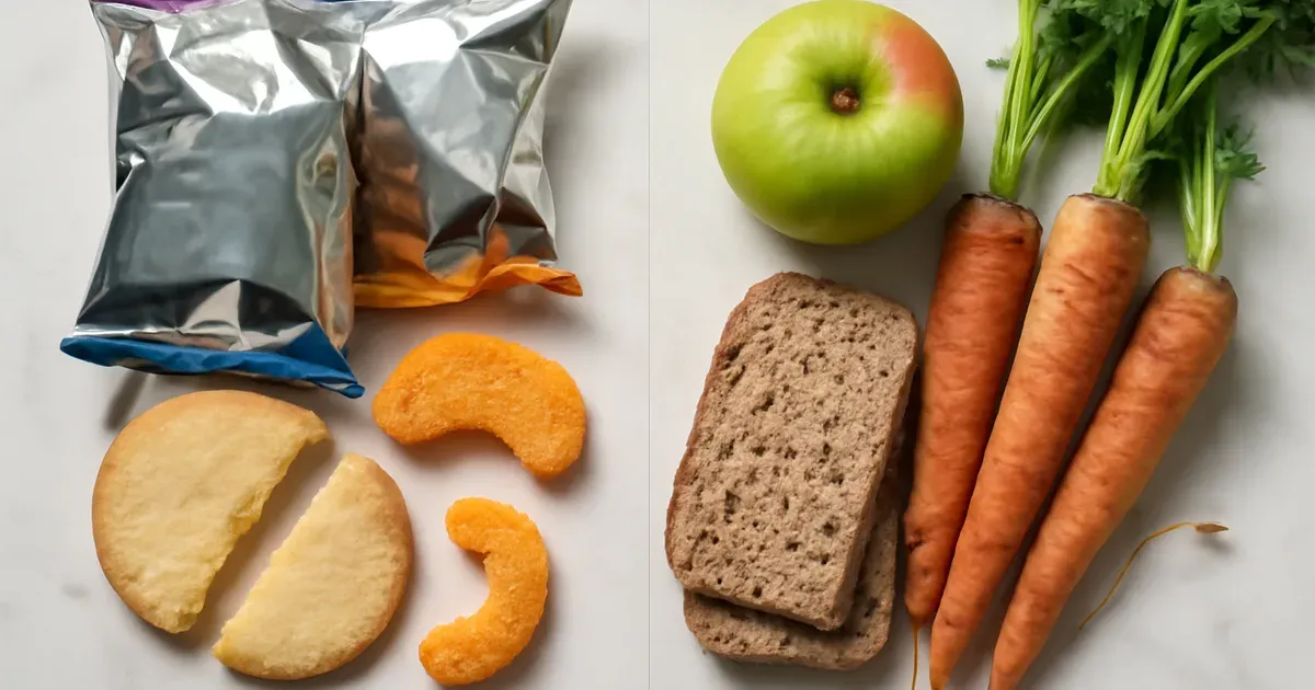 British fibre-rich foods versus sugary snacks illustrating dietary choices for oral and gut health UK microbiome