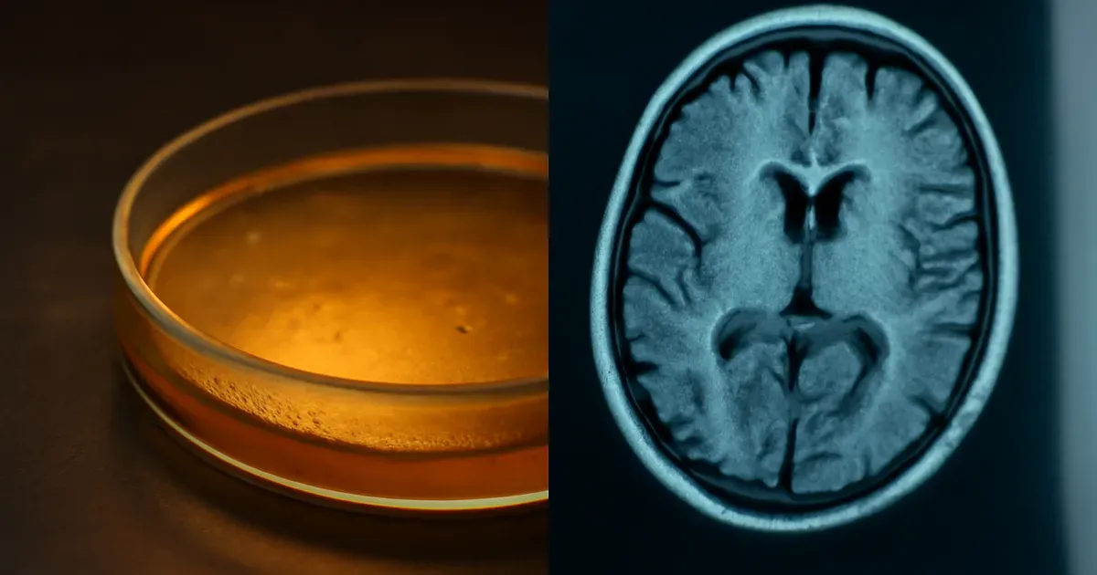 Conceptual image showing the gut-brain connection and microbiome UK research with gut bacteria and brain scan