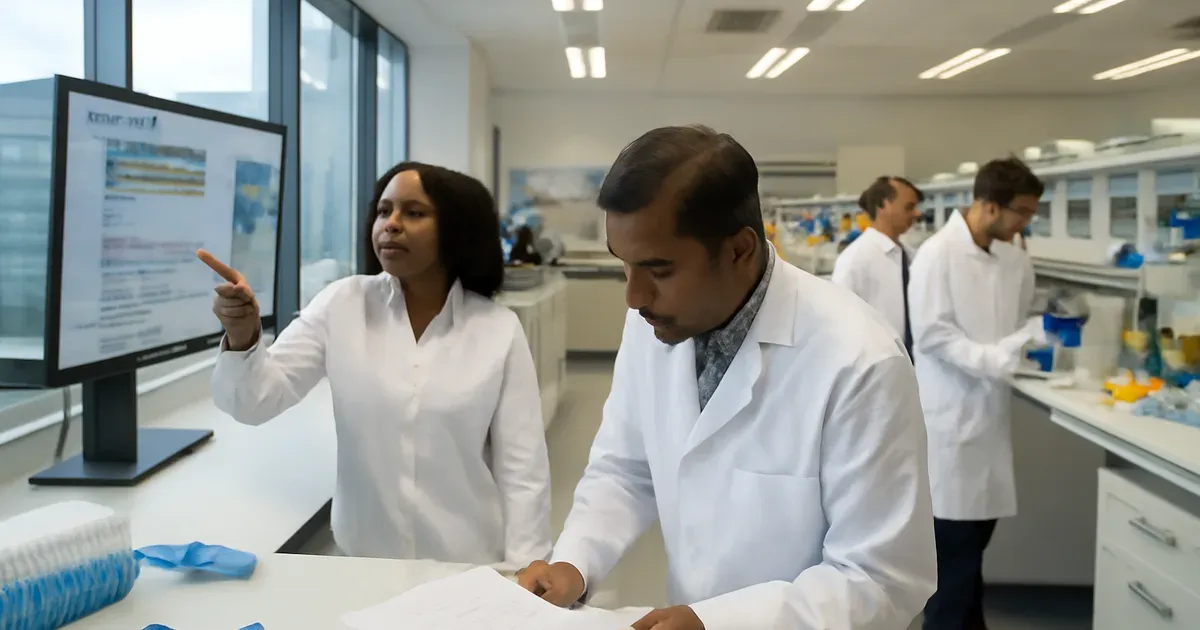 UK microbiome researchers analysing gut and oral microbiome data in a British university laboratory