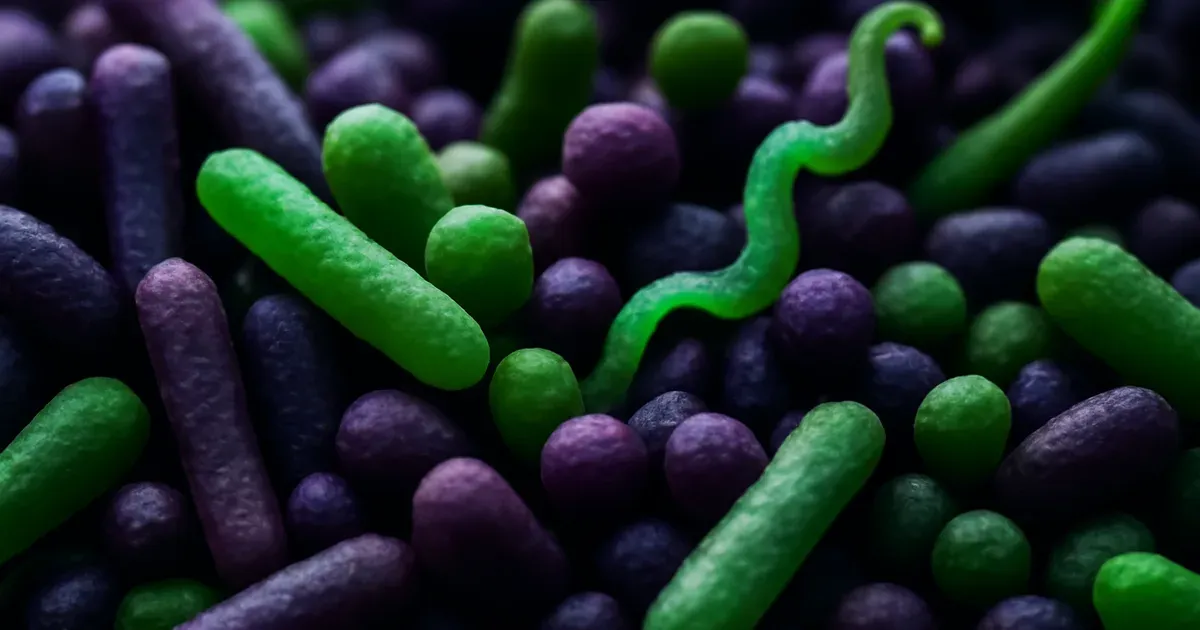 Artistic visualisation of the human gut microbiome showing bacterial diversity, relevant to UK microbiome research and psilocybin gut health variability