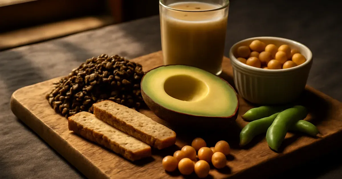 High-protein high-fibre plant foods including lentils chickpeas and plant protein shake for gut health UK