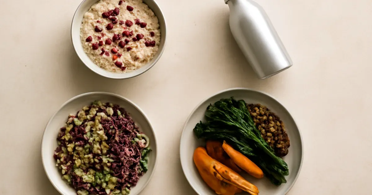 A full day of high-fibre high-protein meals supporting gut health and the gut-brain connection in a UK diet