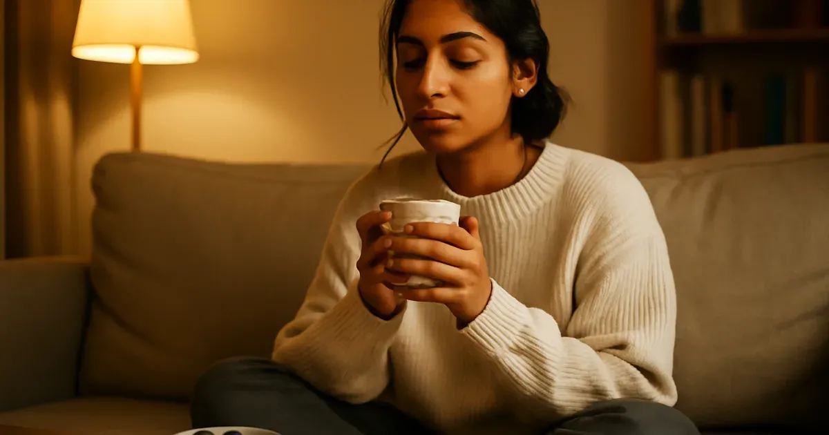 Calm woman at home representing the gut-brain connection and how gut health UK affects mood and mental wellbeing