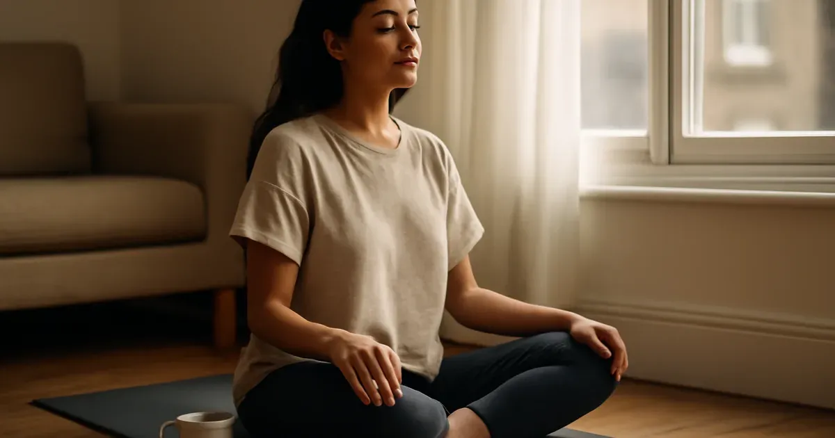 Woman practising mindfulness to support the gut-brain connection and improve gut health naturally