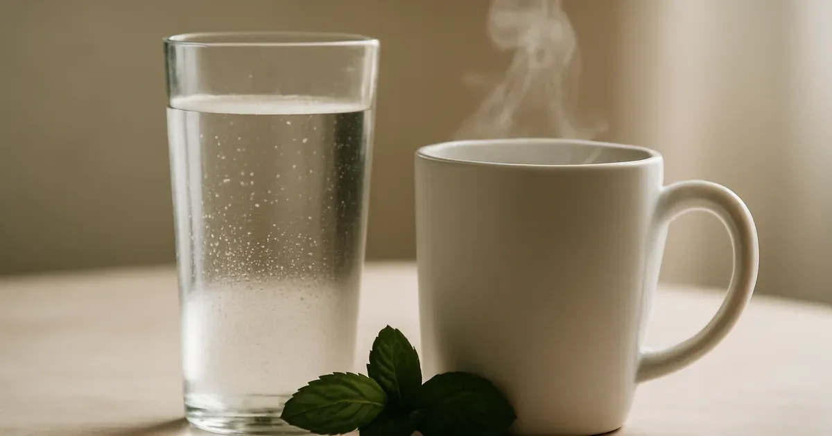 Glass of water and herbal peppermint tea — staying hydrated is essential for gut health in the UK