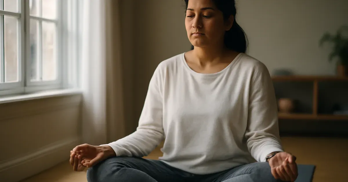 Woman meditating to support gut-brain connection and improve gut health naturally through stress management