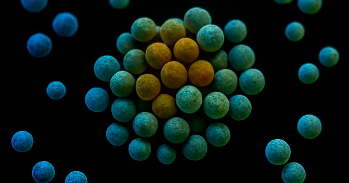 Abstract visualisation of gut microbiome bacteria relevant to UK microbiome research and the gut-brain connection