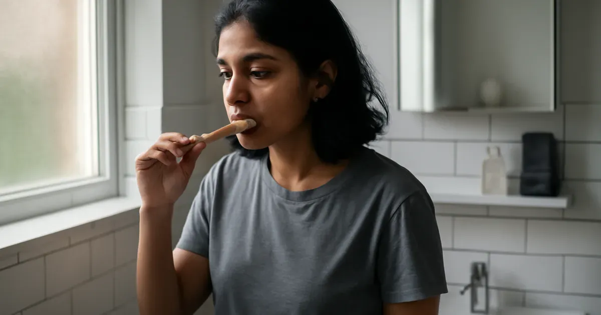 Person practising oral hygiene — good dental health supports gut health UK by maintaining the oral-gut microbiome axis