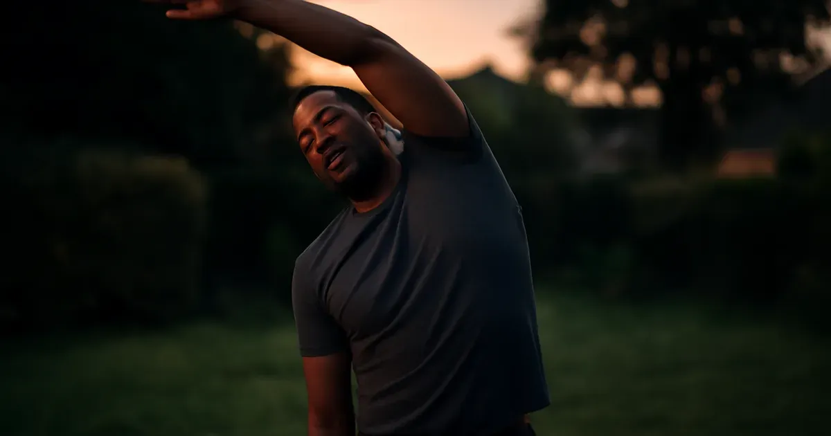 Man practising yoga outdoors to support gut-brain connection and improve gut health naturally in the UK
