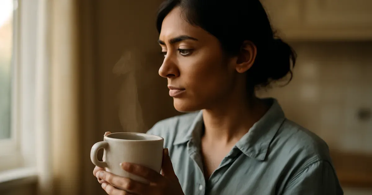 Person reflecting on gut-brain connection and oral microbiome influence on mental wellbeing UK