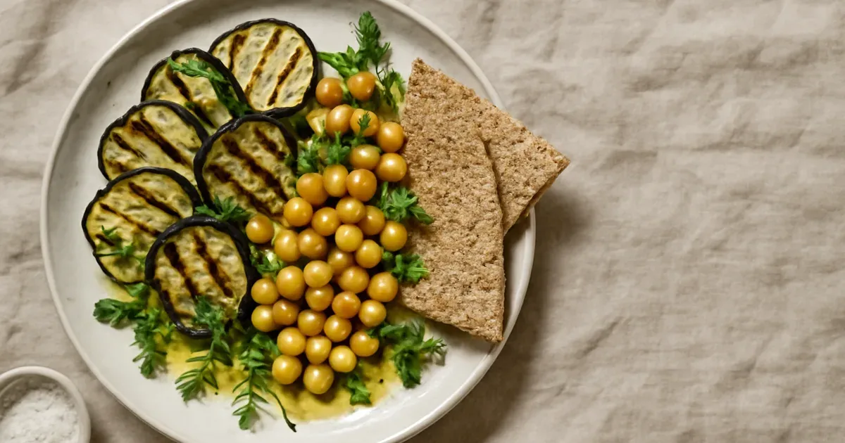 Mediterranean diet meal with olive oil, chickpeas and vegetables supporting gut health and heart health UK