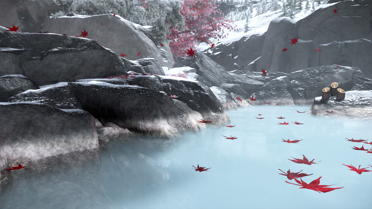 Blood Stains the Snow — Steam Rises From the Onsen