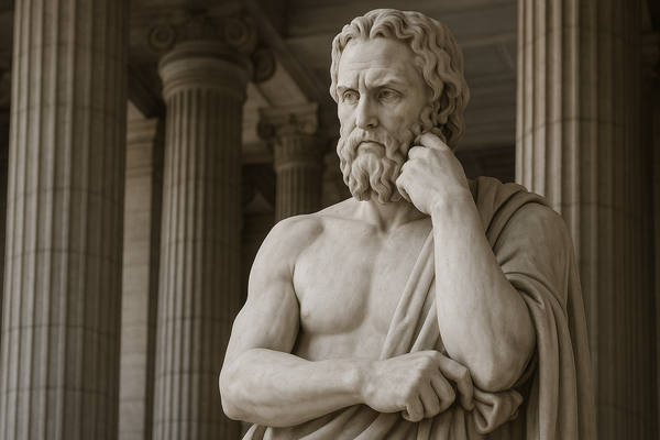 Statua di persona che medita seguendo principi stoicismo moderno