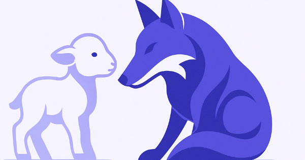 Illustrazione di un agnellino che usa la creatività per sfuggire al lupo, simbolo dell'intelligenza che vince sulla forza