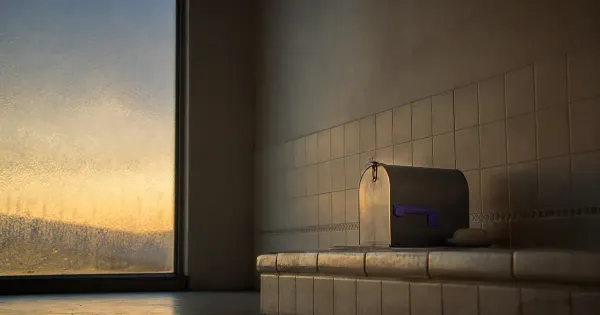 Cassetta postale con bandierina abbassata, in un bagno con vetro smerigliato, all'ora blu, metodo studio efficace