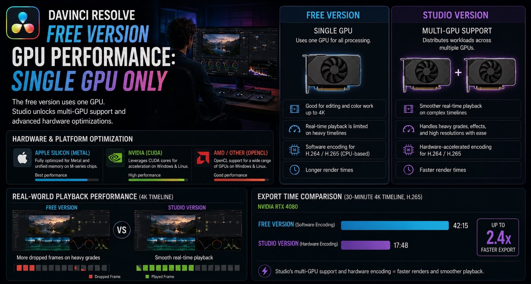 DaVinci Resolve Free Version GPU Performance Single GPU Only