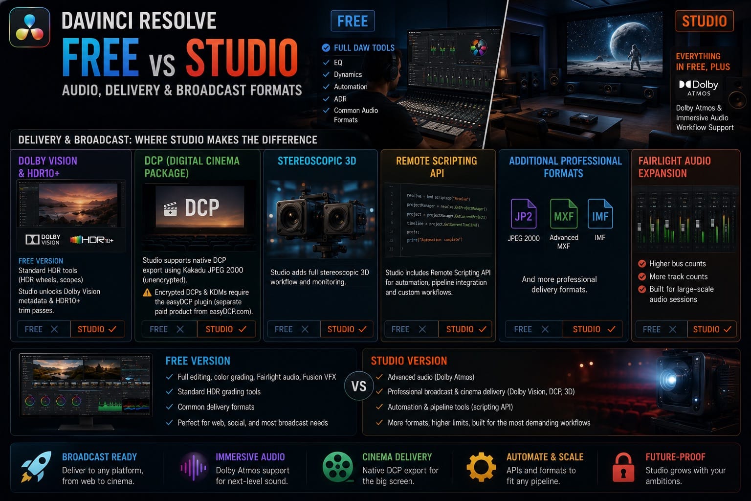 DaVinci Resolve Free vs Studio Audio Delivery and Broadcast Formats
