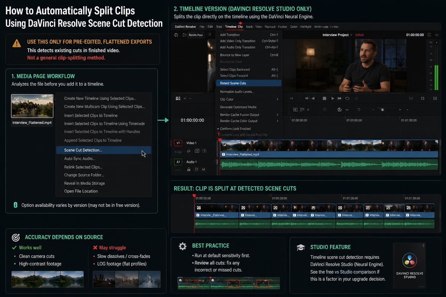 How to Automatically Split Clips Using DaVinci Resolve Scene Cut Detection