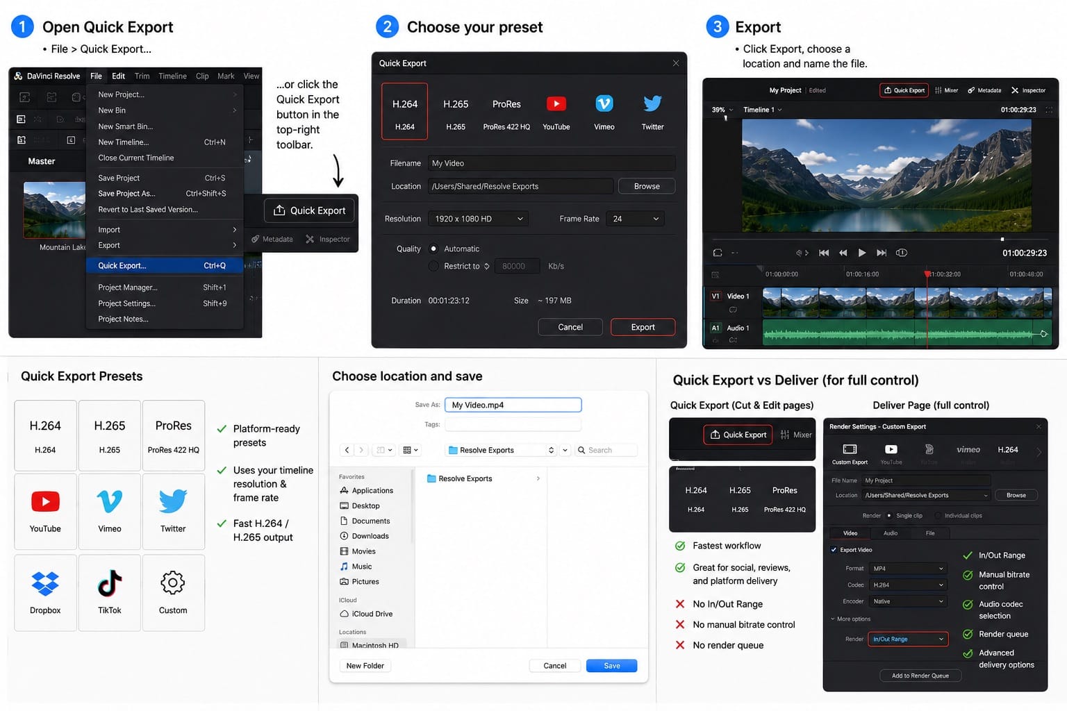 How to Export Video in DaVinci Resolve Using Quick Export