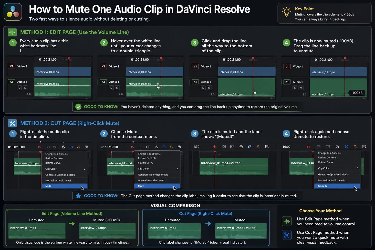 How to Mute One Audio Clip in DaVinci Resolve