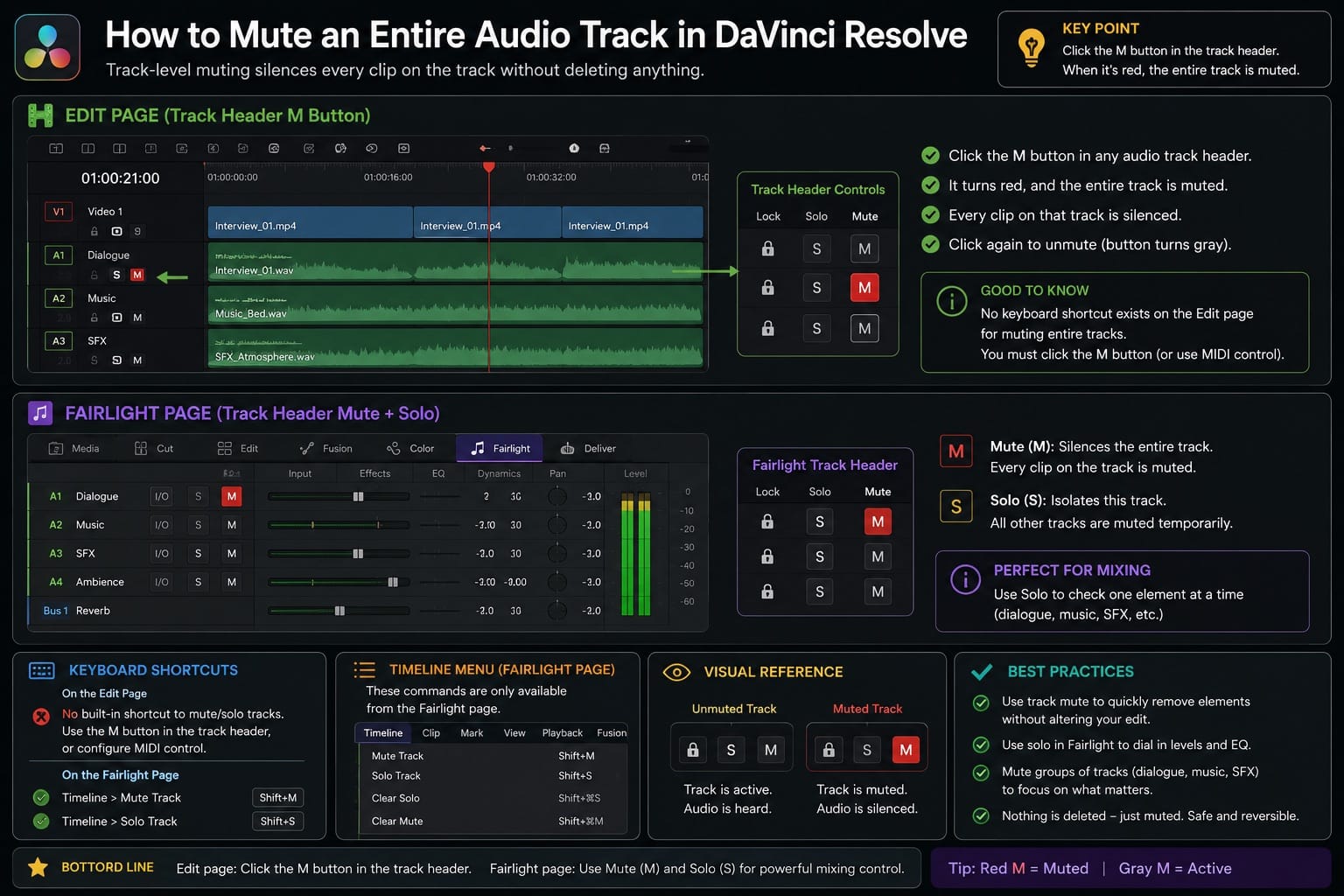 How to Mute an Entire Audio Track in DaVinci Resolve