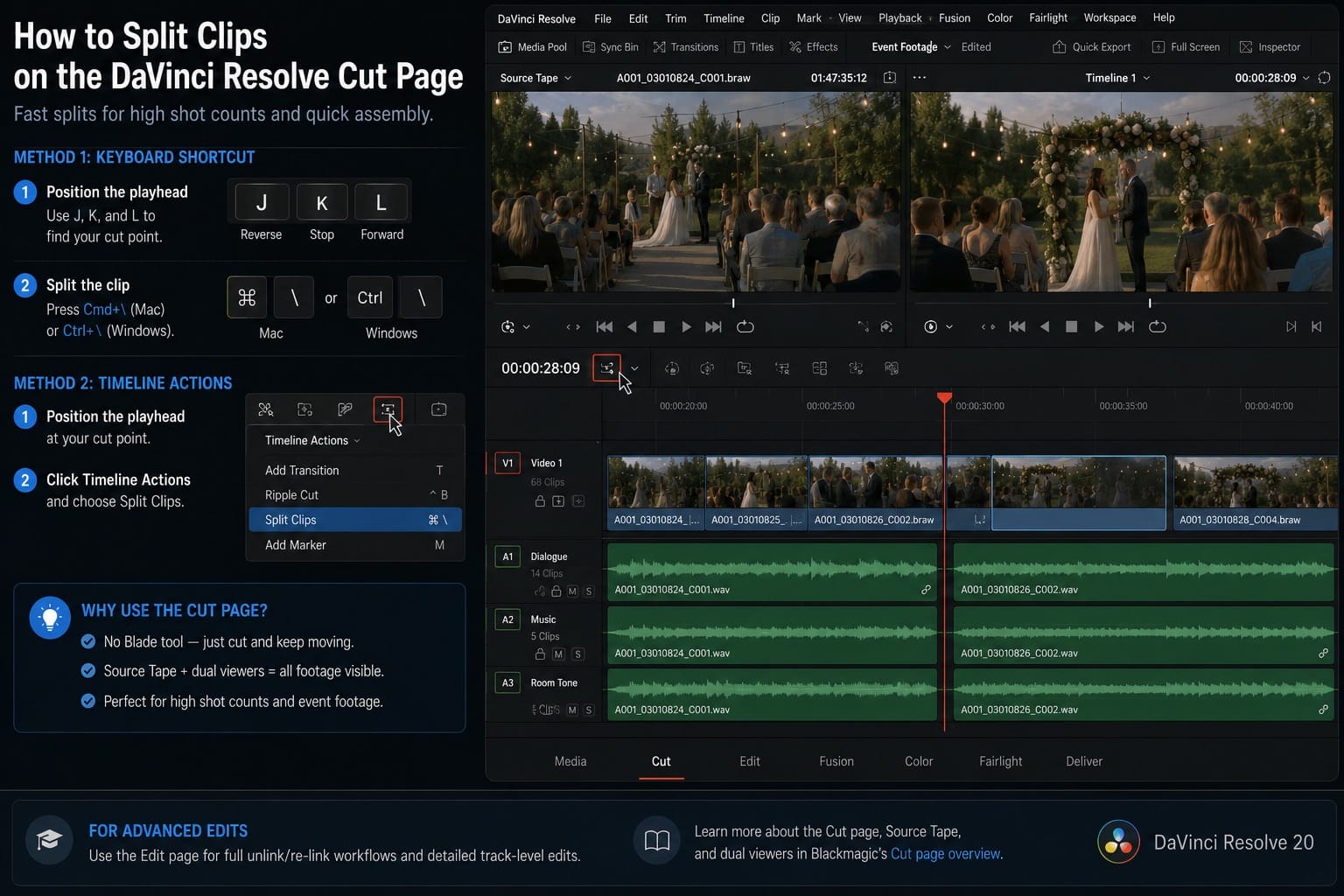 How to Split Clips on the DaVinci Resolve Cut Page