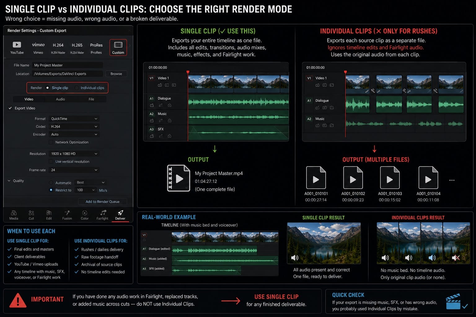 DaVinci Resolve Single Clip vs Individual Clips Choose the Right Render Mode