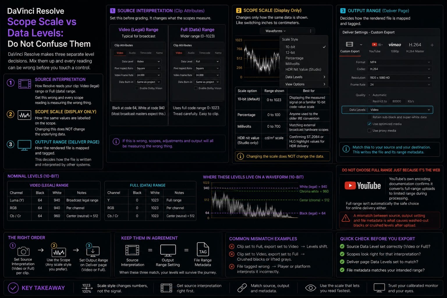 DaVinci Resolve Scope Scale vs Data Levels Do Not Confuse Them