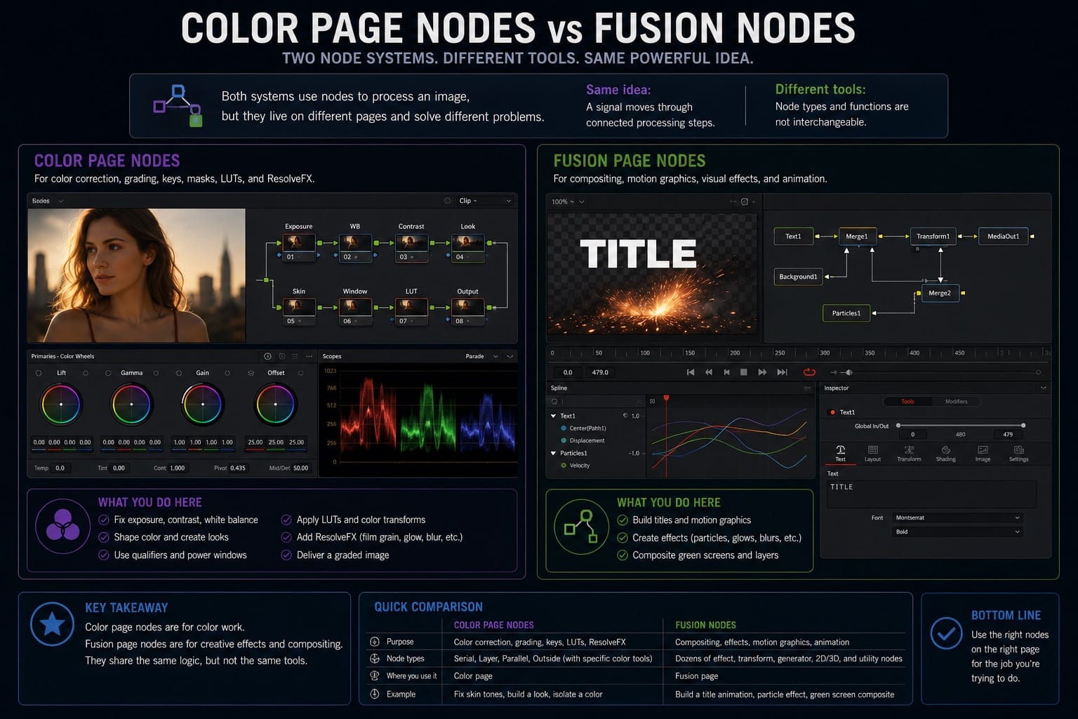 Color Page Nodes vs Fusion Nodes in DaVinci Resolve