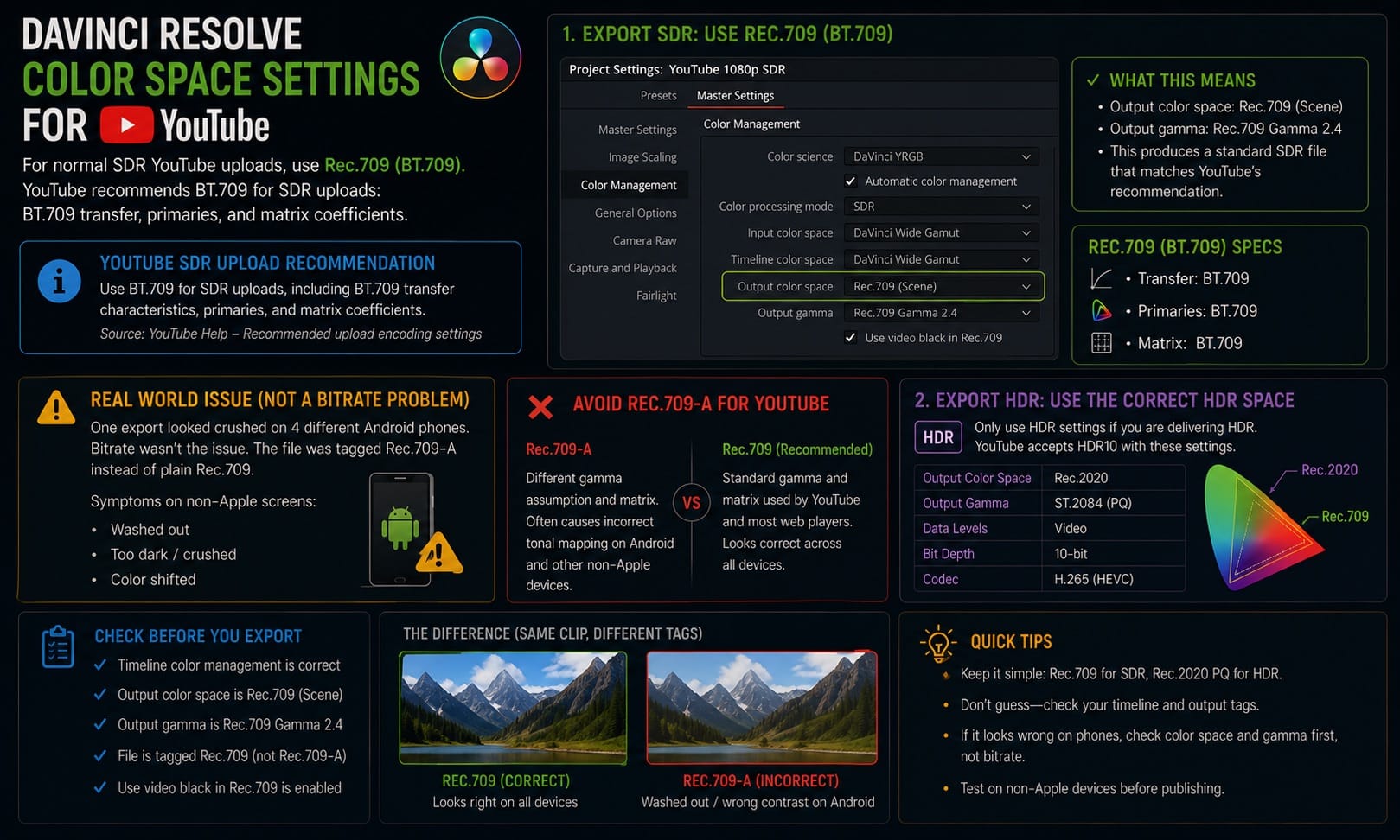 DaVinci Resolve Color Space Settings for YouTube