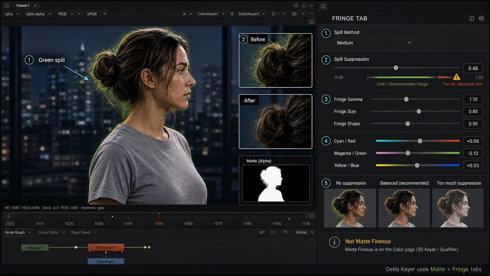 DaVinci Resolve Delta Keyer Fringe Tab Spill Suppression Settings